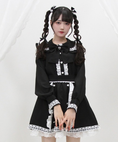 DearMyLove はしごレースフリルロリータ浴衣 ブラック M はしごレースフリルリボンブラウス（シャツ/ブラウス
