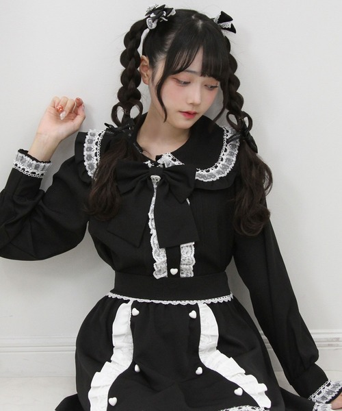 DearMyLove(ディアマイラブ)の「はしごレースフリルリボンブラウス(シャツ/ブラウス・レディース・ブラック×ホワイト/ホワイト×ブルー/ベビーピンク/ホワイト×ピンク・LARGE/MEDIUM/3L/LL)」の5枚目の写真