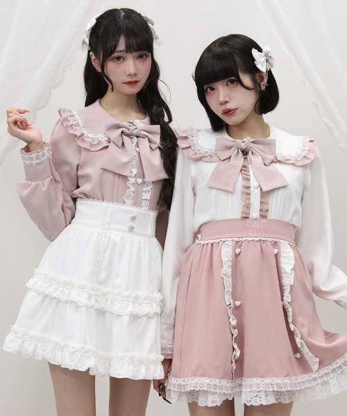 DearMyLove(ディアマイラブ)の「はしごレースフリルリボンブラウス(シャツ/ブラウス・レディース・ブラック×ホワイト/ホワイト×ブルー/ベビーピンク/ホワイト×ピンク・LARGE/MEDIUM/3L/LL)」の14枚目の写真