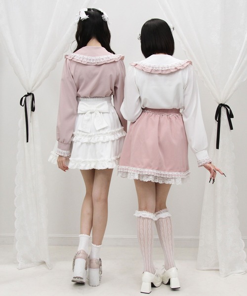 DearMyLove(ディアマイラブ)の「はしごレースフリルリボンブラウス(シャツ/ブラウス・レディース・ブラック×ホワイト/ホワイト×ブルー/ベビーピンク/ホワイト×ピンク・LARGE/MEDIUM/3L/LL)」の15枚目の写真