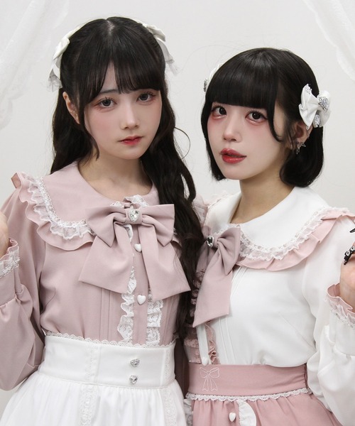 DearMyLove(ディアマイラブ)の「はしごレースフリルリボンブラウス(シャツ/ブラウス・レディース・ブラック×ホワイト/ホワイト×ブルー/ベビーピンク/ホワイト×ピンク・LARGE/MEDIUM/3L/LL)」の13枚目の写真
