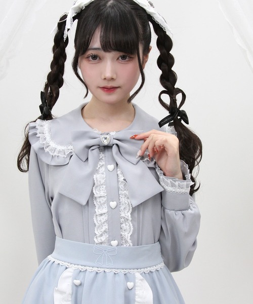 DearMyLove(ディアマイラブ)の「はしごレースフリルリボンブラウス(シャツ/ブラウス・レディース・ブラック×ホワイト/ホワイト×ブルー/ベビーピンク/ホワイト×ピンク・LARGE/MEDIUM/3L/LL)」の9枚目の写真