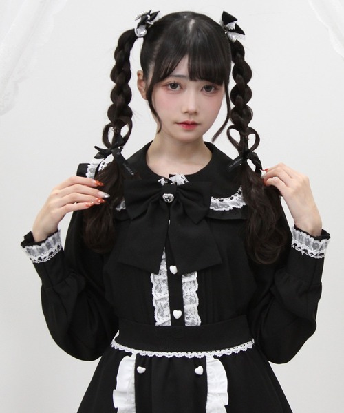 DearMyLove(ディアマイラブ)の「はしごレースフリルリボンブラウス(シャツ/ブラウス・レディース・ブラック×ホワイト/ホワイト×ブルー/ベビーピンク/ホワイト×ピンク・LARGE/MEDIUM/3L/LL)」の6枚目の写真