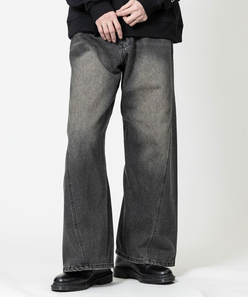 JOHN'S CLOSET（ジョンズクローゼット）の「【13】グラインダーデザイン カーブデニム/コクーンパンツ（デニムパンツ・メンズ・ブラック/グレー/ブルー・MEDIUM/LARGE）」の4枚目の写真