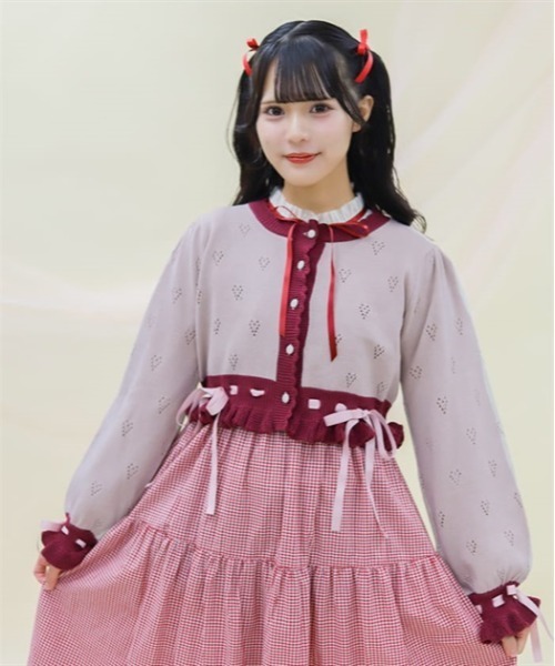 セール】ハート透かし編みニットカーディガン（カーディガン/ボレロ