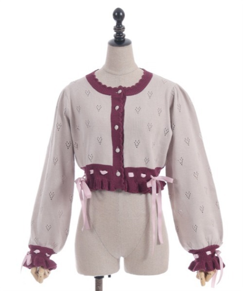 セール】ハート透かし編みニットカーディガン（カーディガン/ボレロ