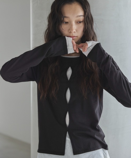 feepur（フェピュール）の「フロントホールシアーセットロンTee（Tシャツ/カットソー・レディース・ブラック/杢グレー/オフホワイト・MEDIUM）」の3枚目の写真