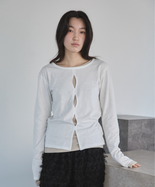 feepur（フェピュール）の「フロントホールシアーセットロンTee（Tシャツ/カットソー・レディース・ブラック/杢グレー/オフホワイト・MEDIUM）」の7枚目の写真