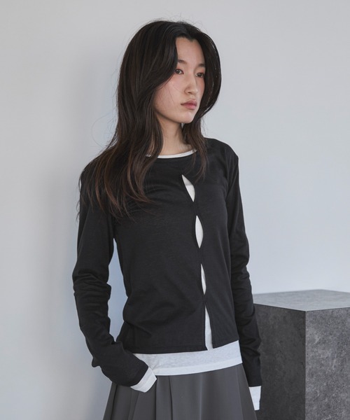 feepur（フェピュール）の「フロントホールシアーセットロンTee（Tシャツ/カットソー・レディース・ブラック/杢グレー/オフホワイト・MEDIUM）」の13枚目の写真
