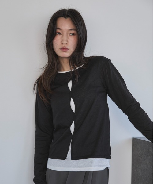 feepur（フェピュール）の「フロントホールシアーセットロンTee（Tシャツ/カットソー・レディース・ブラック/杢グレー/オフホワイト・MEDIUM）」の14枚目の写真