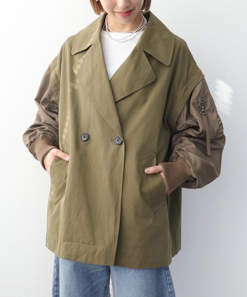 Three Four Time（ｽﾘｰﾌｫｰﾀｲﾑ）の「MA-1スリーブビックカラーハーフコート（その他アウター・レディース・ブラック/カーキ・FREE）」の21枚目の写真