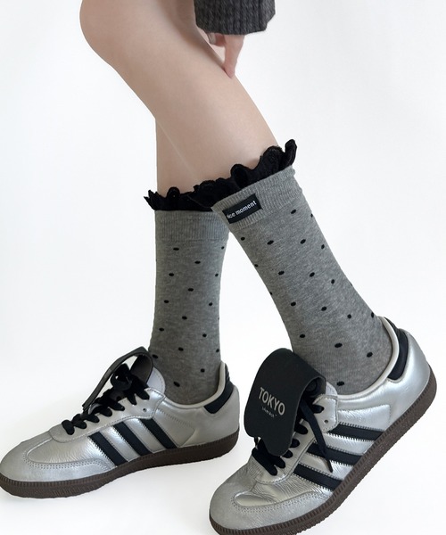 Nia(ニア)の「Nia(ニア)/ドット柄フリルソックス(ソックス/靴下・レディース・ライトグレー/ホワイト/ダークグレー/ブラック・FREE)」の3枚目の写真