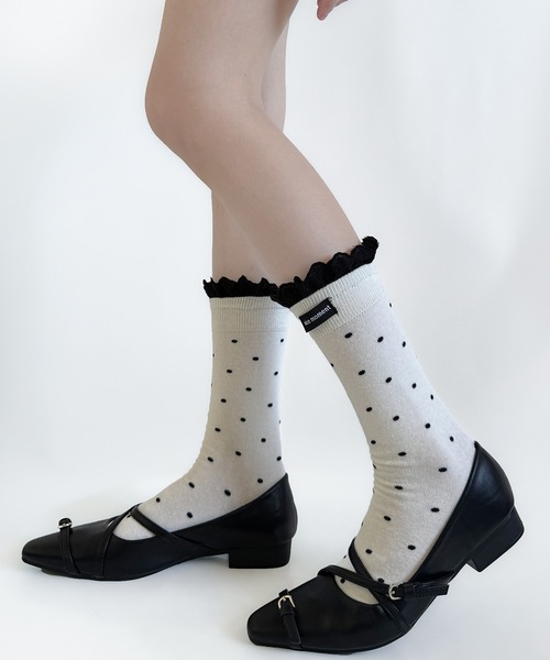 Nia(ニア)の「Nia(ニア)/ドット柄フリルソックス(ソックス/靴下・レディース・ライトグレー/ホワイト/ダークグレー/ブラック・FREE)」の8枚目の写真