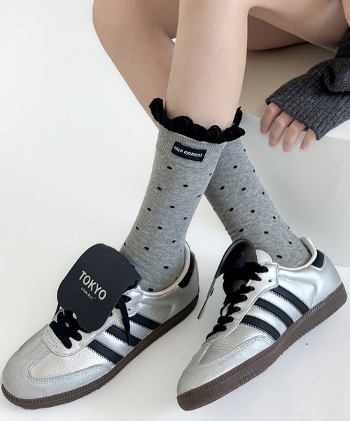 Nia(ニア)の「Nia(ニア)/ドット柄フリルソックス(ソックス/靴下・レディース・ライトグレー/ホワイト/ダークグレー/ブラック・FREE)」の12枚目の写真