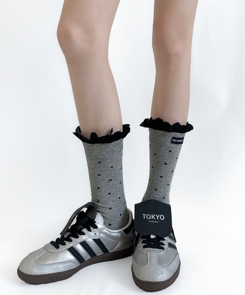 Nia(ニア)の「Nia(ニア)/ドット柄フリルソックス(ソックス/靴下・レディース・ライトグレー/ホワイト/ダークグレー/ブラック・FREE)」の15枚目の写真