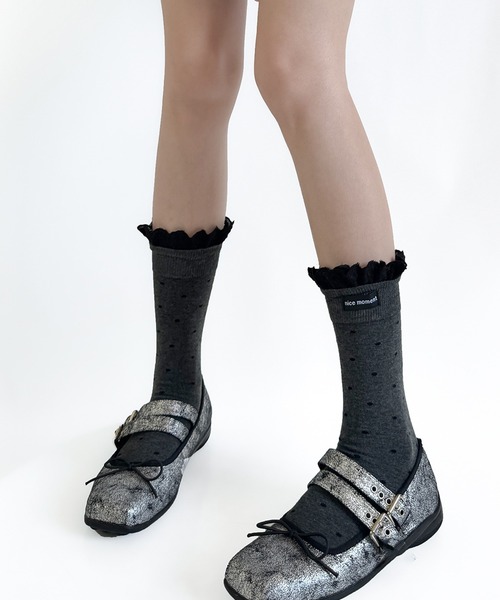 Nia(ニア)の「Nia(ニア)/ドット柄フリルソックス(ソックス/靴下・レディース・ライトグレー/ホワイト/ダークグレー/ブラック・FREE)」の17枚目の写真