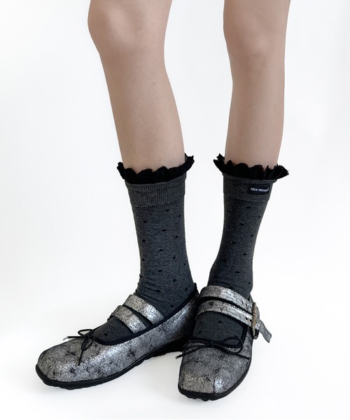 Nia(ニア)の「Nia(ニア)/ドット柄フリルソックス(ソックス/靴下・レディース・ライトグレー/ホワイト/ダークグレー/ブラック・FREE)」の18枚目の写真