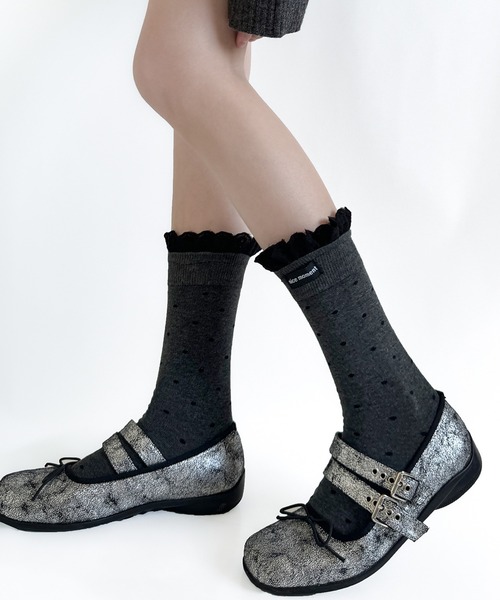 Nia(ニア)の「Nia(ニア)/ドット柄フリルソックス(ソックス/靴下・レディース・ライトグレー/ホワイト/ダークグレー/ブラック・FREE)」の19枚目の写真