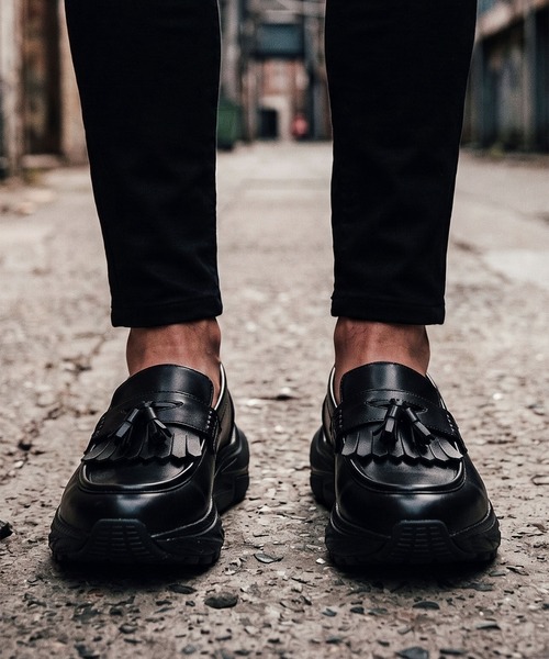 Midland FootWears(ミッドランド フットウエアーズ)の「【+6.5cm厚底】スタイルアップ ボリュームソール タッセル ローファー / Midland Footwears 000013(ローファー・メンズ・ブラック・S/M/L)」の12枚目の写真
