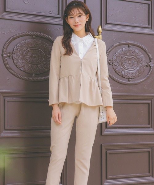 美品★着画見本あり★ペプラム セットアップ パンツ 結婚式　仕事着 美品☆着画見本あり☆ペプラム セットアップ パンツ 結婚式 仕事着