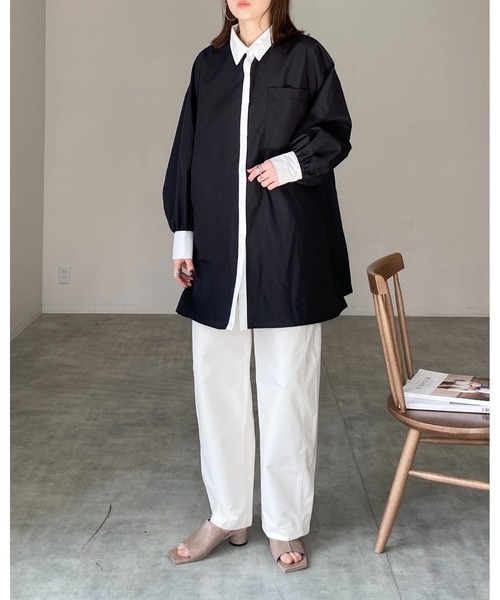 She's Closet(シーズクローゼット)の「長袖ボリュームスリーブ襟付き膝丈フレアチュニックミニシャツワンピース(シャツワンピース・レディース・ストライプ/ホワイト/ピンク/ブラック/ブルー・FREE)」の15枚目の写真