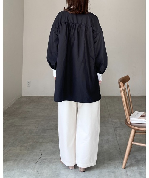 She's Closet(シーズクローゼット)の「長袖ボリュームスリーブ襟付き膝丈フレアチュニックミニシャツワンピース(シャツワンピース・レディース・ストライプ/ホワイト/ピンク/ブラック/ブルー・FREE)」の18枚目の写真