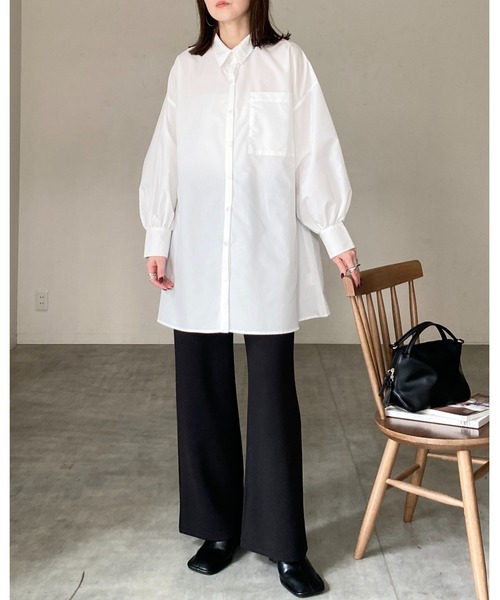 She's Closet(シーズクローゼット)の「長袖ボリュームスリーブ襟付き膝丈フレアチュニックミニシャツワンピース(シャツワンピース・レディース・ストライプ/ホワイト/ピンク/ブラック/ブルー・FREE)」の19枚目の写真