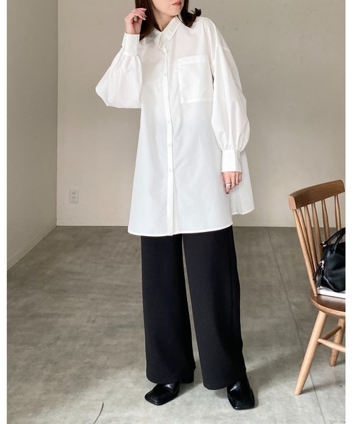 She's Closet(シーズクローゼット)の「長袖ボリュームスリーブ襟付き膝丈フレアチュニックミニシャツワンピース(シャツワンピース・レディース・ストライプ/ホワイト/ピンク/ブラック/ブルー・FREE)」の20枚目の写真