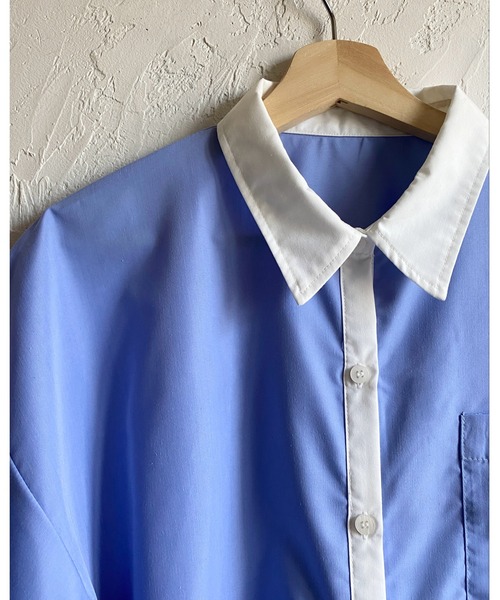 She's Closet(シーズクローゼット)の「長袖ボリュームスリーブ襟付き膝丈フレアチュニックミニシャツワンピース(シャツワンピース・レディース・ストライプ/ホワイト/ピンク/ブラック/ブルー・FREE)」の6枚目の写真