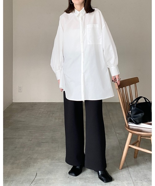 She's Closet(シーズクローゼット)の「長袖ボリュームスリーブ襟付き膝丈フレアチュニックミニシャツワンピース(シャツワンピース・レディース・ストライプ/ホワイト/ピンク/ブラック/ブルー・FREE)」の9枚目の写真