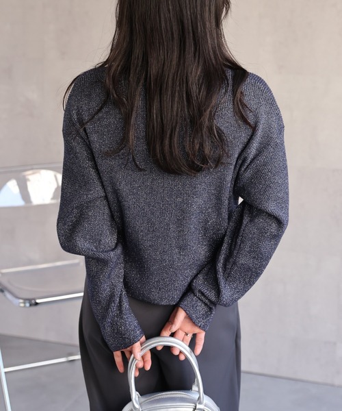 セール】ラメリブニットポロ襟ZIPカーディガン / ポロニット