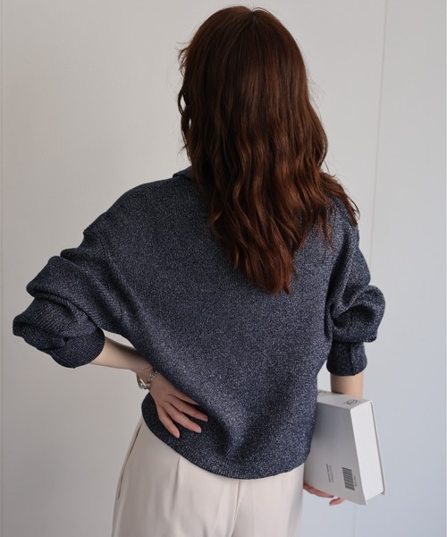 定価5万 MARK&LONA ラメ ニット ポロ 38 グレー パフスリーブ 冬 FREAK'S STORE（フリークスストア）の「限定展開 ラメ ポロ 襟 リブ