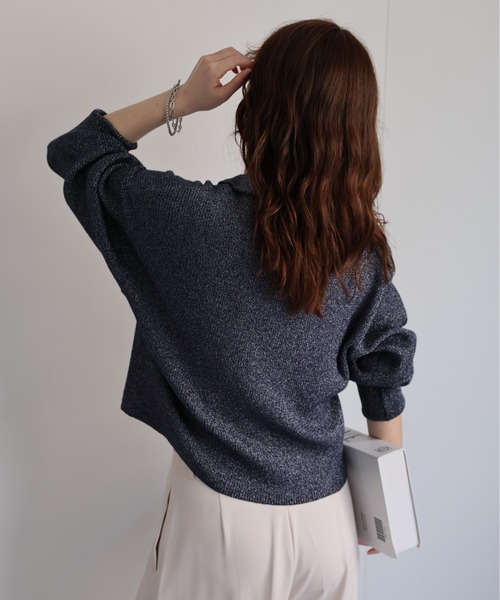 セール】ラメリブニットポロ襟ZIPカーディガン / ポロニット