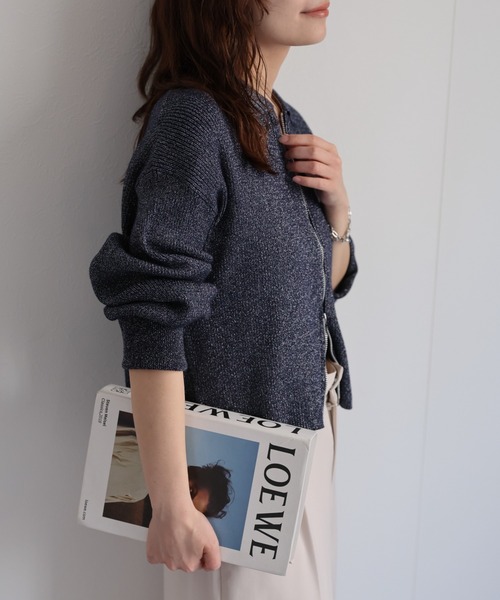 セール】ラメリブニットポロ襟ZIPカーディガン / ポロニット