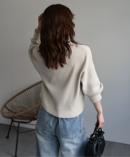 セール】ラメリブニットポロ襟ZIPカーディガン / ポロニット