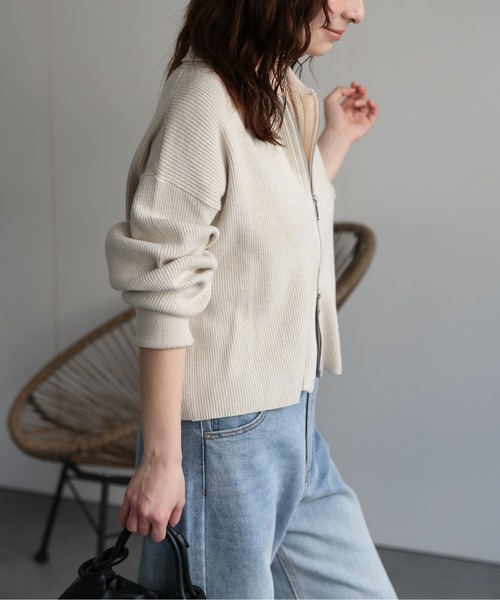 セール】ラメリブニットポロ襟ZIPカーディガン / ポロニット