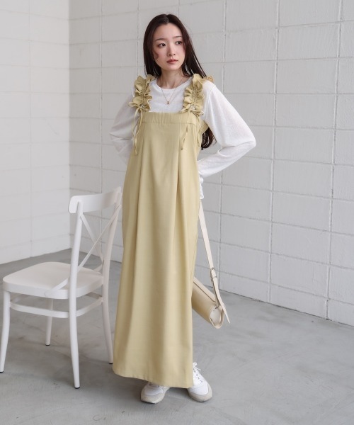 Bab（バブ）の「【S・Mサイズ展開】ギャザージャンパーワンピース（ワンピース・レディース・チャコールグレー/イエロー/ベージュ・S/M）」の5枚目の写真