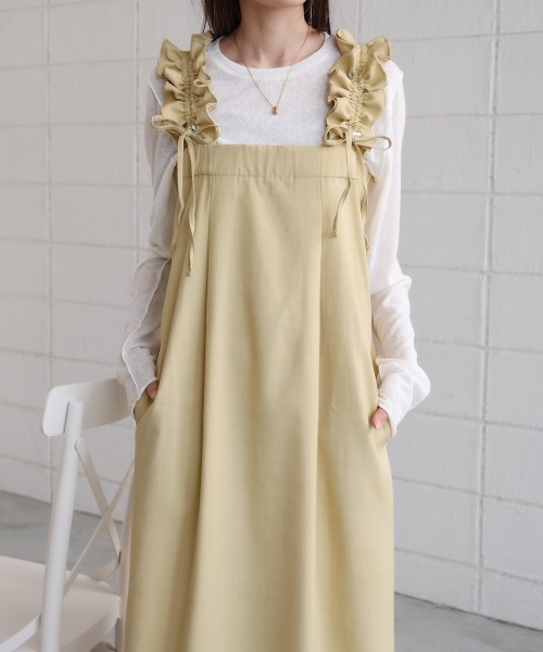 Bab（バブ）の「【S・Mサイズ展開】ギャザージャンパーワンピース（ワンピース・レディース・チャコールグレー/イエロー/ベージュ・S/M）」の8枚目の写真