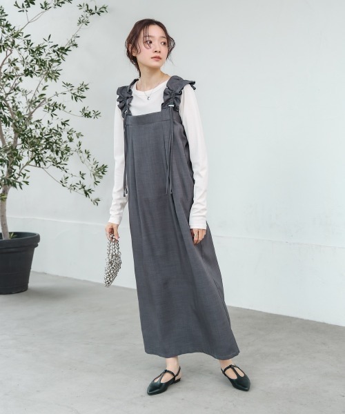 Bab（バブ）の「【S・Mサイズ展開】ギャザージャンパーワンピース（ワンピース・レディース・チャコールグレー/イエロー/ベージュ・S/M）」の15枚目の写真