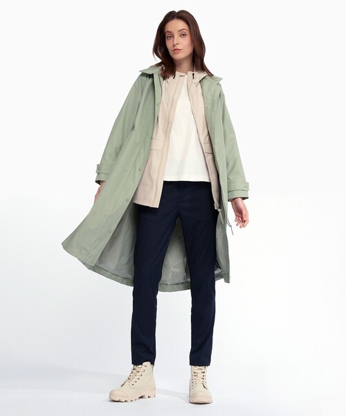 美品 現行 AIGLE トレンチコート ロング丈 カーキ ベルト 撥水 美品 現行 AIGLE トレンチコート ロング丈 カーキ ベルト 撥水