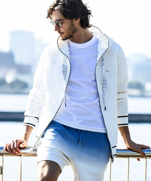 1piu1uguale3 RELAX（ウノピュウノウグァーレトレリラックス）の「1PIU1UGUALE3 RELAX/ウノピゥウノウグァーレトレ リラックス/スクエアパターンニットフーディー（パーカー・メンズ・ブラック/ホワイト・M/L/XL）」の2枚目の写真