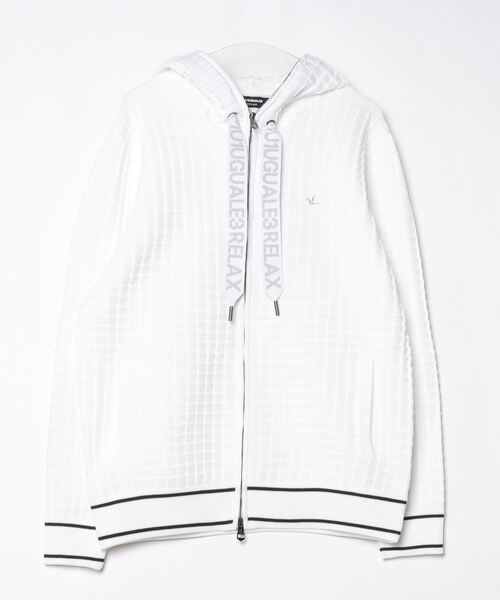 1piu1uguale3 RELAX（ウノピュウノウグァーレトレリラックス）の「1PIU1UGUALE3 RELAX/ウノピゥウノウグァーレトレ リラックス/スクエアパターンニットフーディー（パーカー・メンズ・ブラック/ホワイト・M/L/XL）」の4枚目の写真