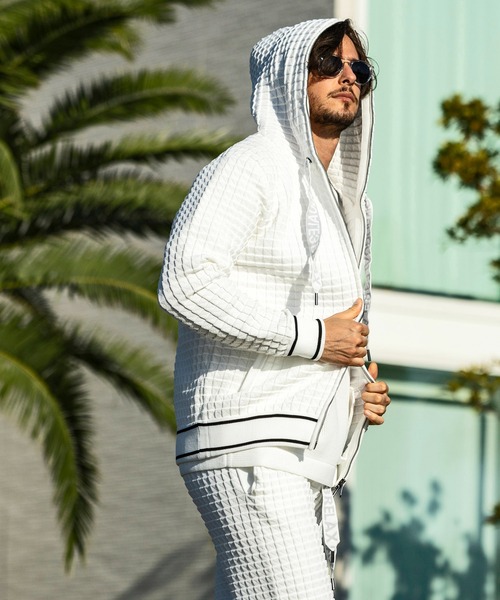 1piu1uguale3 RELAX（ウノピュウノウグァーレトレリラックス）の「1PIU1UGUALE3 RELAX/ウノピゥウノウグァーレトレ リラックス/スクエアパターンニットフーディー（パーカー・メンズ・ブラック/ホワイト・M/L/XL）」の14枚目の写真