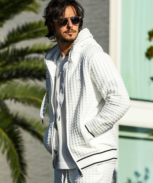 1piu1uguale3 RELAX（ウノピュウノウグァーレトレリラックス）の「1PIU1UGUALE3 RELAX/ウノピゥウノウグァーレトレ リラックス/スクエアパターンニットフーディー（パーカー・メンズ・ブラック/ホワイト・M/L/XL）」の11枚目の写真