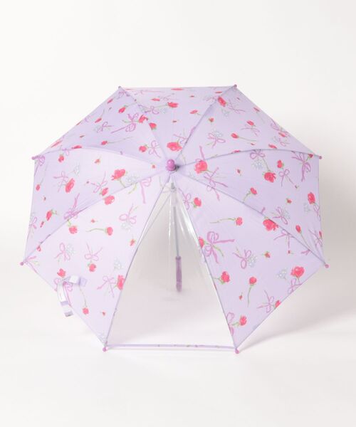 Ribbon hakka kid's（リボンハッカキッズ）の「ローズリボンプリント傘（長傘・キッズ・パープル・S/M/L）」の2枚目の写真