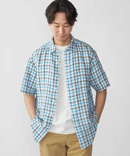 SHIPS(シップス)の「SHIPS: レイモンド レギュラーカラー リネン チェック ショートスリーブ シャツ(シャツ/ブラウス・メンズ・グレー/ブラウン/ネイビー・SMALL/MEDIUM/LARGE/X-LARGE)」の15枚目の写真