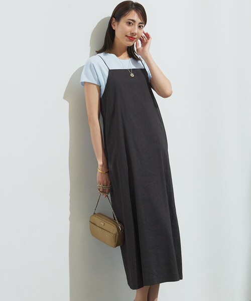 23区 L(ニジュウサンクオオキイサイズ)の「【洗える】リネンレーヨンストレッチ Iライン キャミソール ワンピース(ワンピース・レディース・ブラック系/ダークブラウン系/ベージュ系・44/46/48)」の3枚目の写真