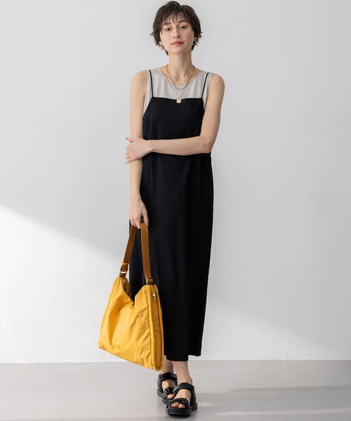23区 L(ニジュウサンクオオキイサイズ)の「【洗える】リネンレーヨンストレッチ Iライン キャミソール ワンピース(ワンピース・レディース・ブラック系/ダークブラウン系/ベージュ系・44/46/48)」の10枚目の写真