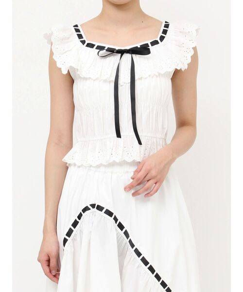 ブラウス シャツ リボンステッチフリルブラウス ビスチェ「セットアップ対応」夏服 レディース jouetie ブラウス シャツ リボンステッチフリルブラウス