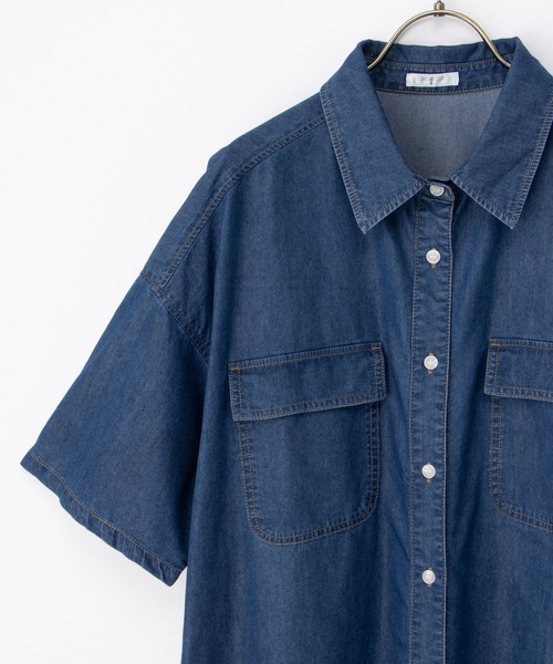 Honeys（ハニーズ）の「【ハニさら・接触冷感】半袖デニムシャツ（シャツ/ブラウス・レディース・インディゴブルー/ライトブルー/グレー・L/LL/M/S）」の16枚目の写真